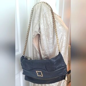 BCBG Clutch black leather with gold chain